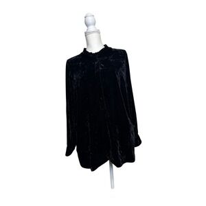 Talbots‎ Plus Women's Black Velvet Ruffled Long Sleeve Buttoned Blouse Size 1X